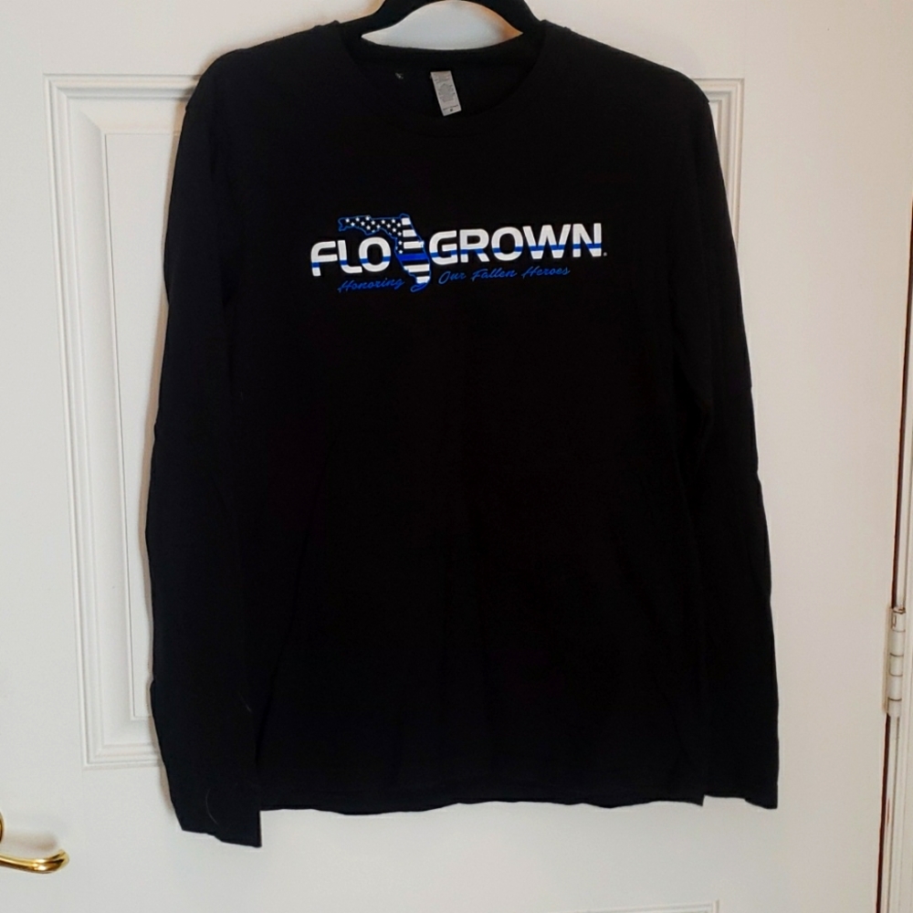 Flo Grown long sleeve black t-shirt blue line design